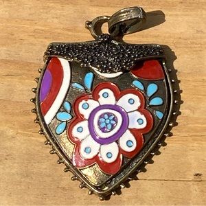 Beautiful Bohemian Enamel Heart Pendant!